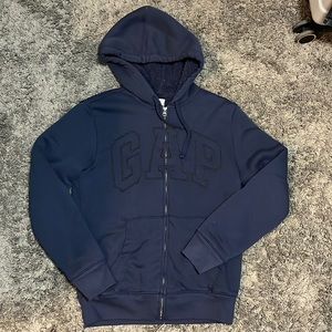 Gap Sherpa lined dark blue logo zip up jacket